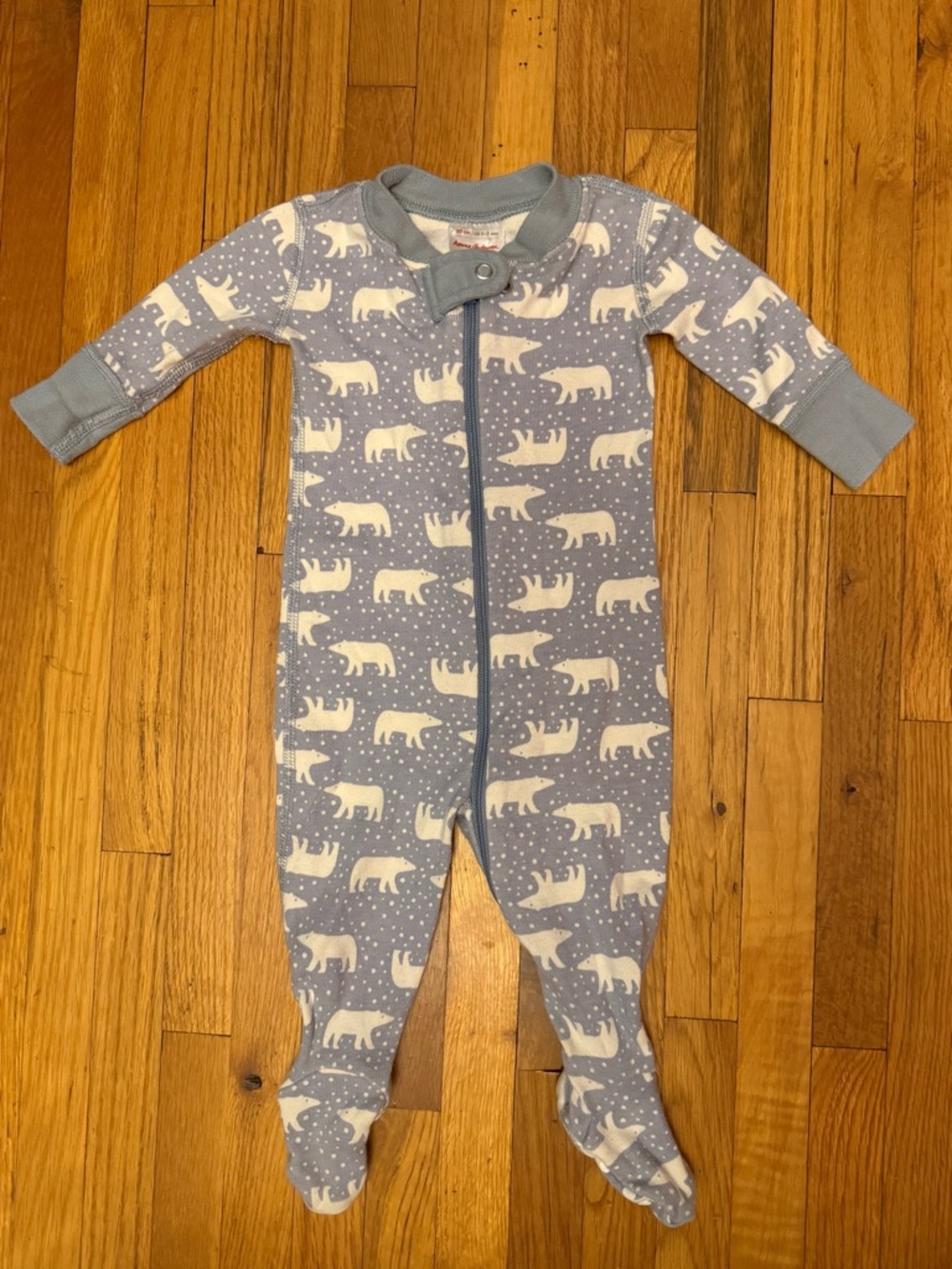 Hanna Andersson Blue Polar Bear Print Organic Footed One-Piece Pajamas